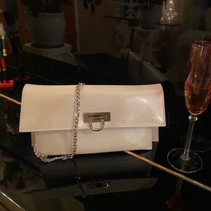 Beijo Patent Leather Clutch Purse Pass The Envelope Silvertone Chain Strap